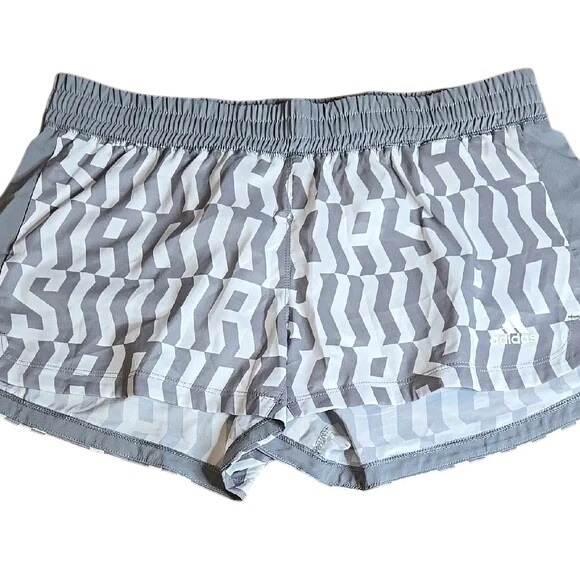 adidas Pants - Adidas AeroReady Athletic Shorts, All Over Print, Grey/White, Womens Size Medium